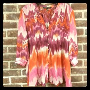 Cynthia Steffe TyeDye Sheer Pleated Peasant Blouse